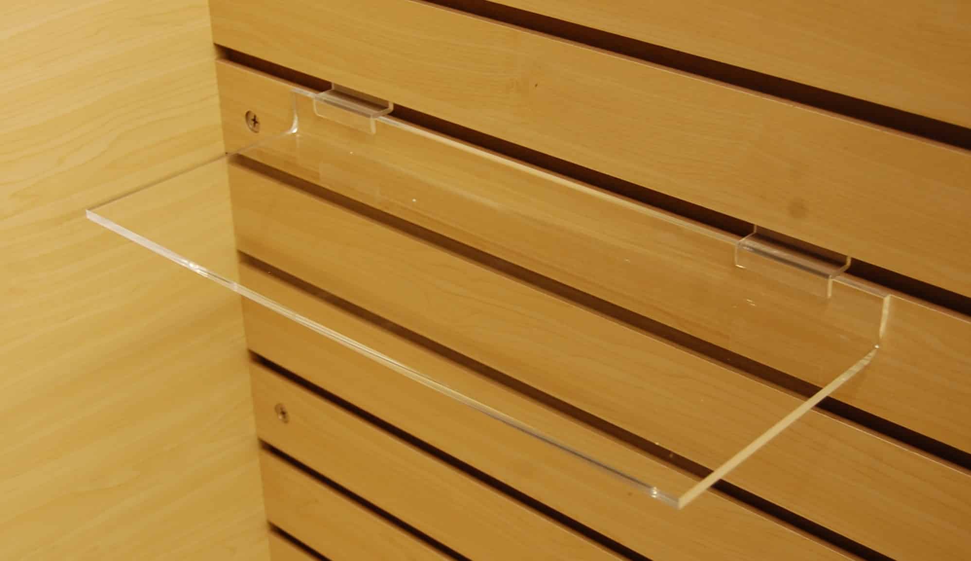 ACRYLIC SLATWALL SHELF 16"W X 6"D Detroit Store Fixture Co. Custom
