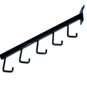 SLATWALL DOWN SLANT DISPLAY ARM WITH 5 HOOKS, BLACK