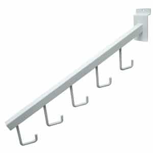 SLATWALL DOWN SLANT DISPLAY ARM WITH 5 HOOKS, WHITE